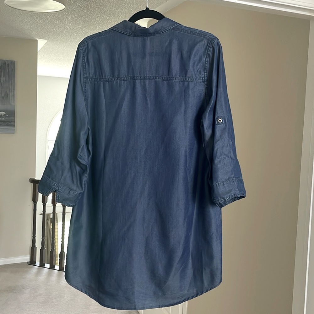 Olsen 100% Lyocell Chambray Tunic Shirt Dress Top | Roll Tab Sleeves | M - Picture 8 of 9
